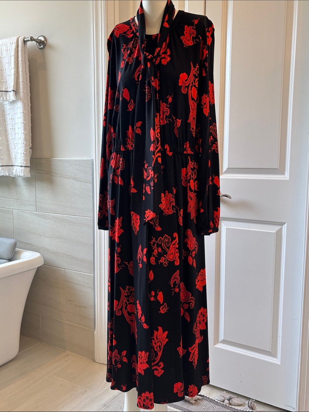Tory Burch Black Dress with Red Floral Accents
